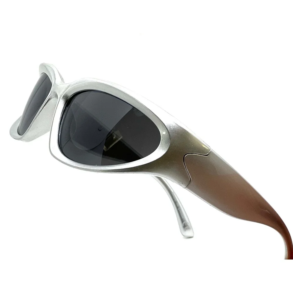 Sunglasses Men Oval Silver Frame Style Wrapped‎ Shape Sporty Avant-Garde Hip Hop
